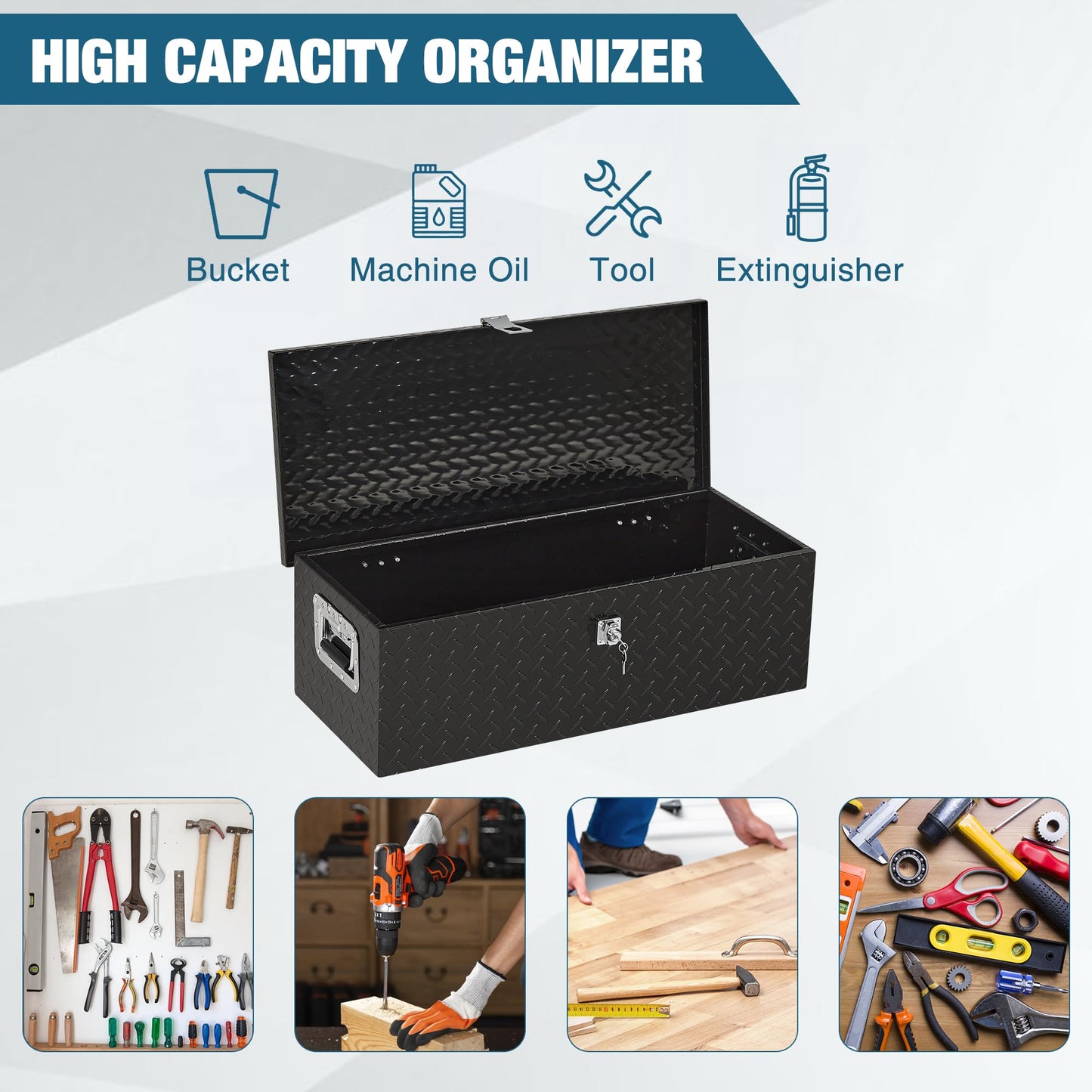 OUTLANE Heavy Duty Aluminum Underbody Truck Tool Box – 30x13x9.6 Inch Diamond Plate Lockable Storage Chest, Waterproof & Rust-Proof, Side Handles, for Pickup Truck Bed, RV, Trailer, Workshop, Garage