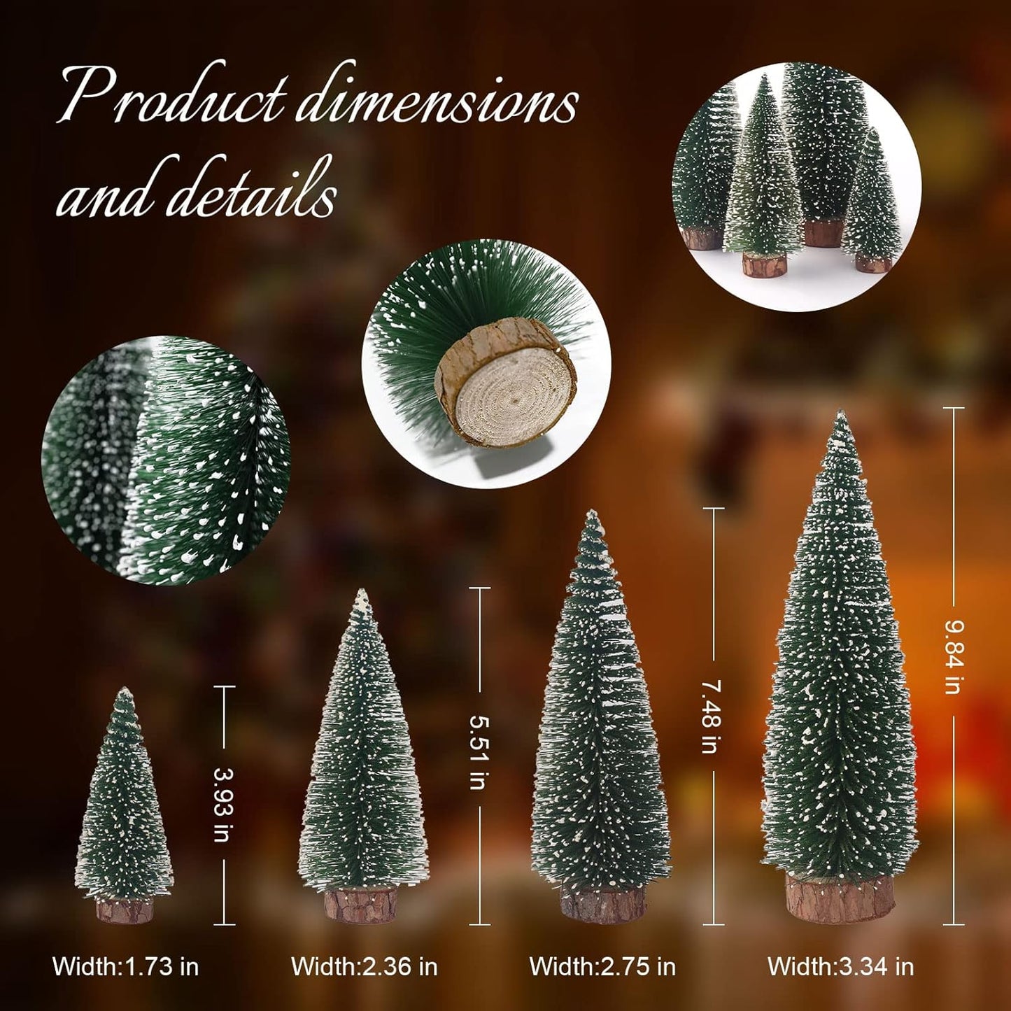 Skiennix Mini Christmas Tree - Small Pine Tabletop Decor with Wooden Bases | Green (Set of 4)