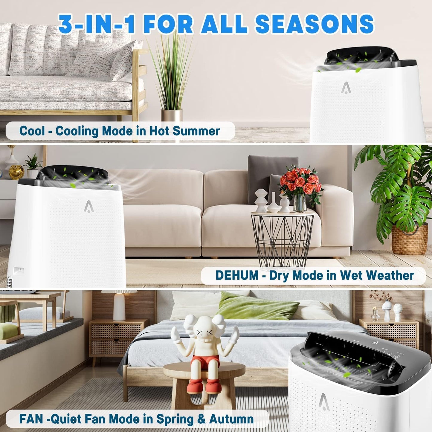 Garvee 14000 BTU Portable Air Conditioner for Rooms up to 750 Sq. Ft, 3-in-1 AC Unit with Cooling, Dehumidifier & Fan, 3 Fan Speeds, Auto Swing, 24H Timer, Energy-Saving, Remote & Window Kit, Gray