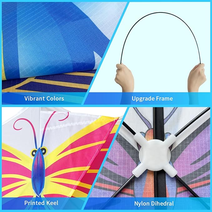 Xida Butterfly Kite for Kids & Adults, Easy to Fly, Ages 4-8, Large Kite with 300ft Handle, Perfect for Beach Trips