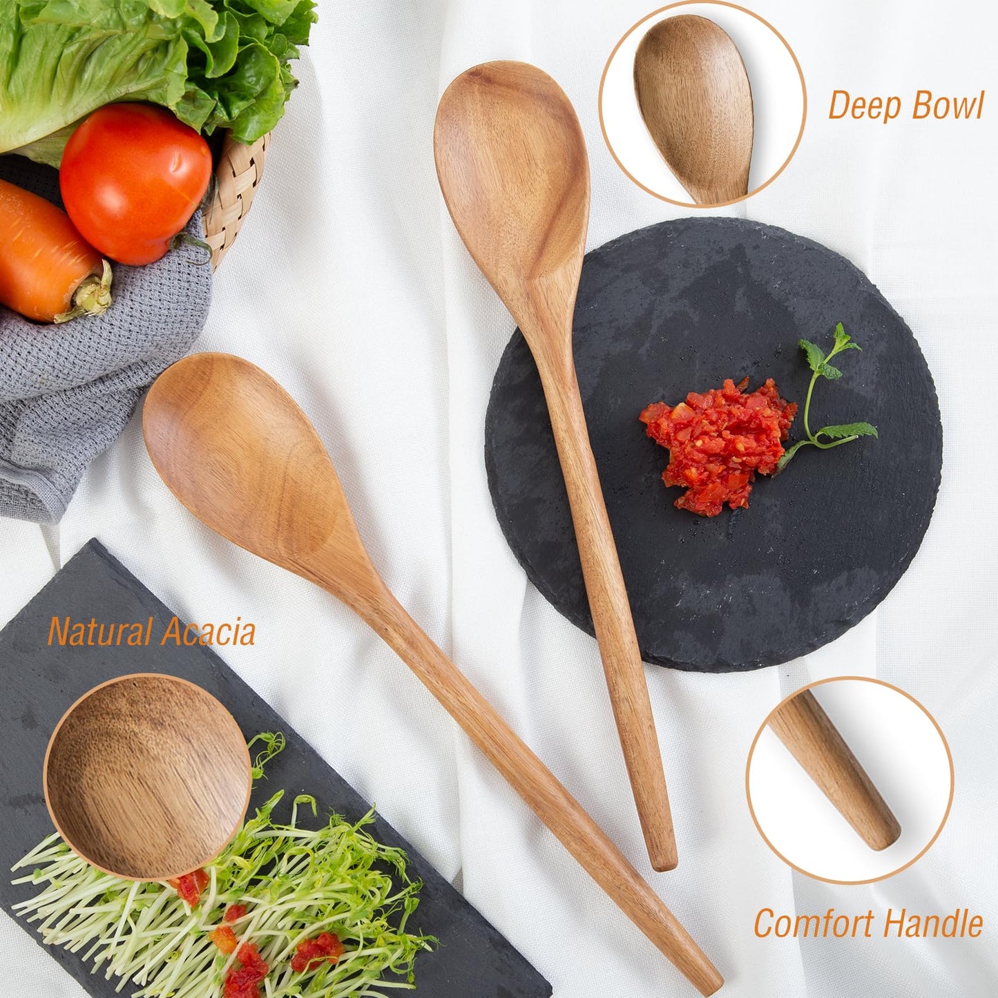 GinSent 2PCS Wooden Spoons for Cooking,14INCH Wooden Spoons Cooking Comfort Grip Wood Spoons,Wooden Kitchen Utensils for Stirring Scraping Flipping and Serving,Non-Stick Cookware Spatula &Spoons