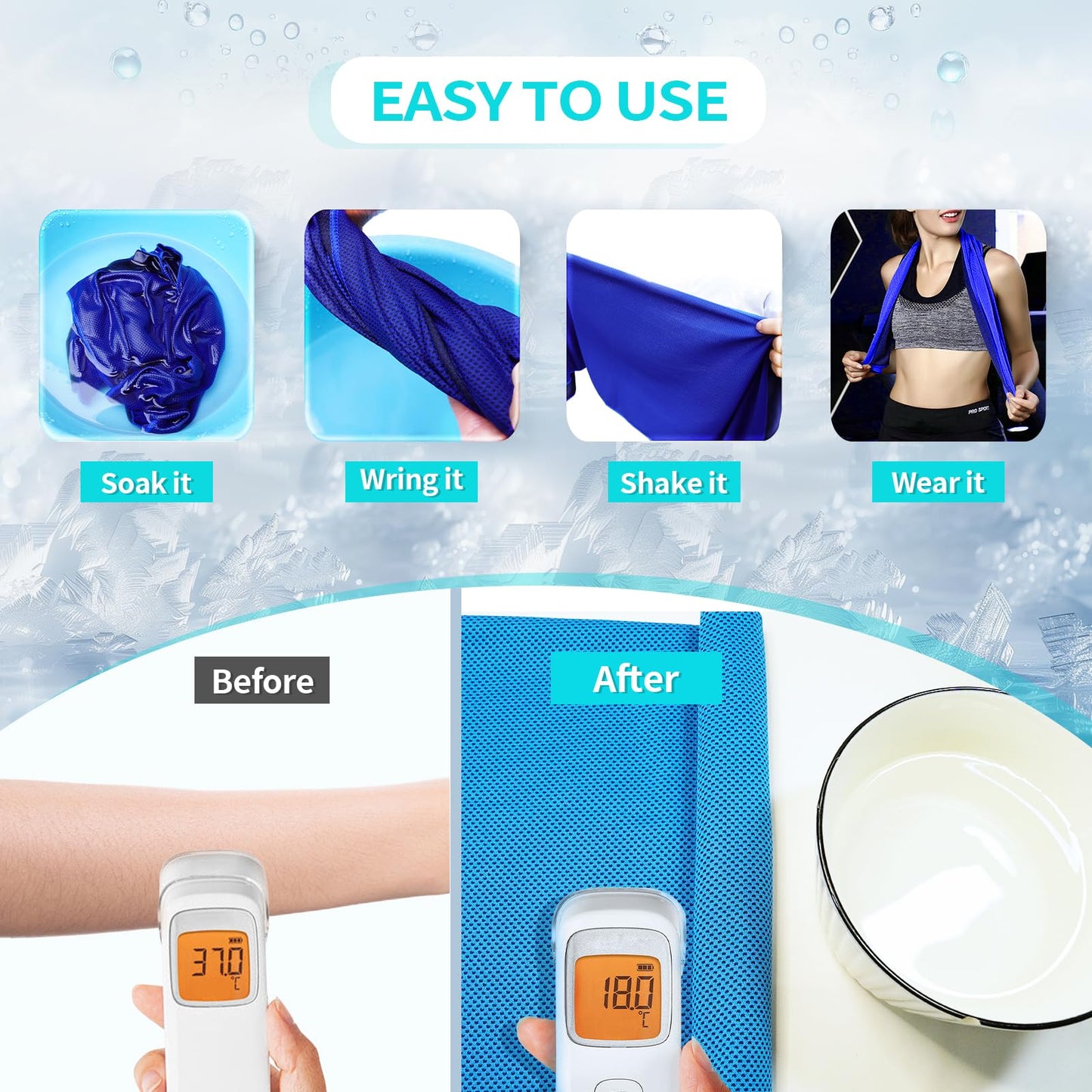 AZOI Cooling Towel (40"x12") - for Neck/Face, Ice Towel,Chilly Towel, Cooling Neck Wraps for Hot Weather Instant Chill, Soft Microfiber for Yoga, Gym, Golf, Running,Workout, Outdoor Sports, Hiking