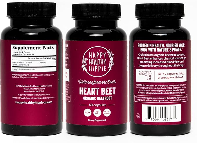 Organic Beet Root Capsules [1,300mg Superfood] ??Blood Pressure Support, Nitric Oxide Supplements for Men & Women, Flow & Circulation | Beetroot Powder, Antioxidant, Brain Food | Vegan, 60 Ct