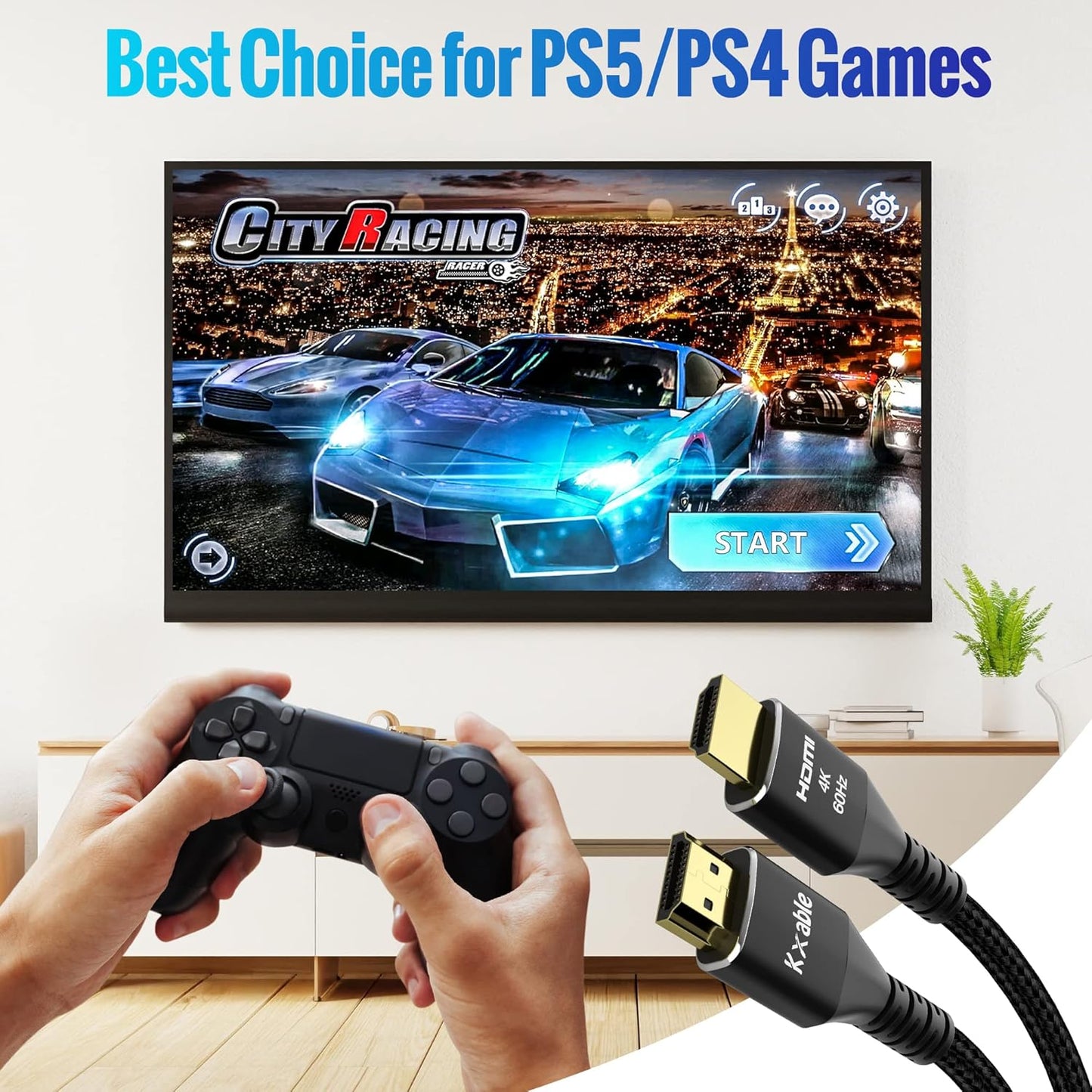 4K 8 (3 Pack), 2.0 4K 60Hz, 2K ,1080P, 2.2, PS5, HDMI Cable Feet Ultra HD HDMI Cable, Nylon Braided & Gold-Plated