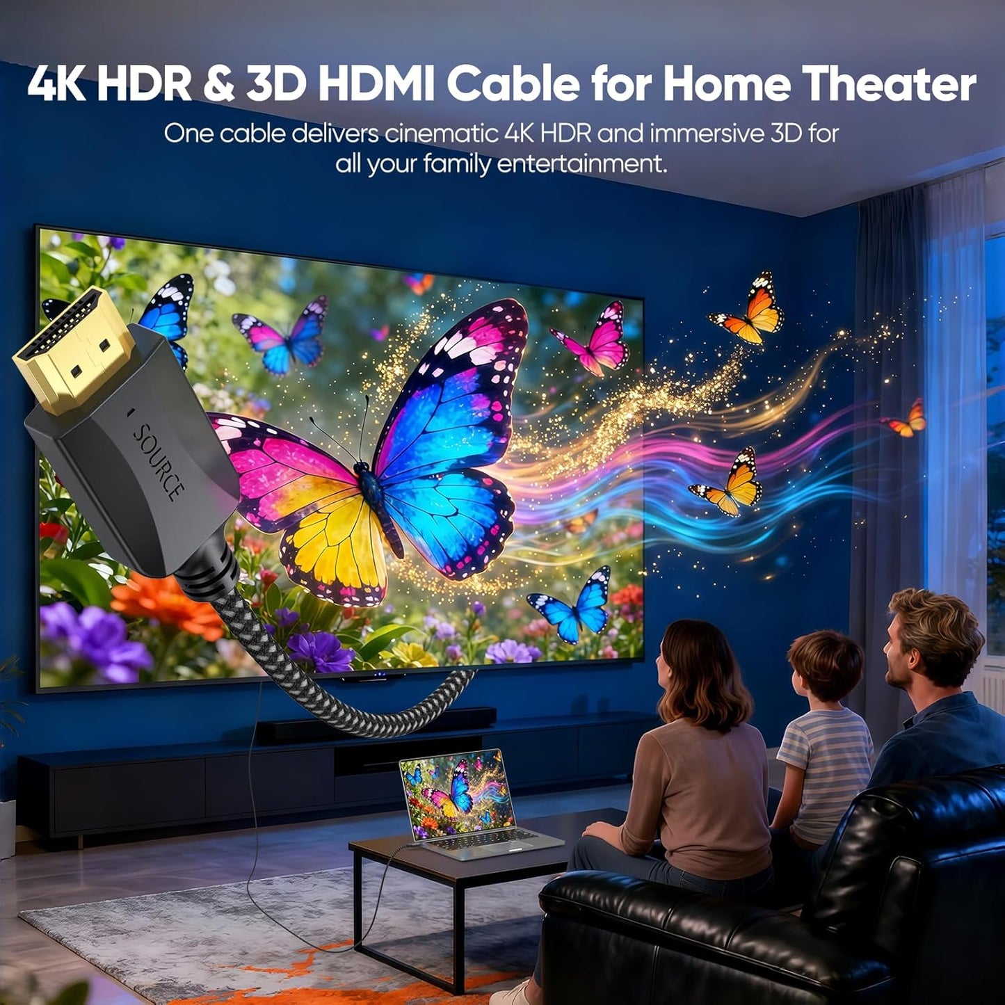 3FT 5-Pack, 4K 2.0 4K 3D CL3 HDMI Cable HDMI Cables Braided- High Speed Shielded HDMI Cable Male to Male Flexible