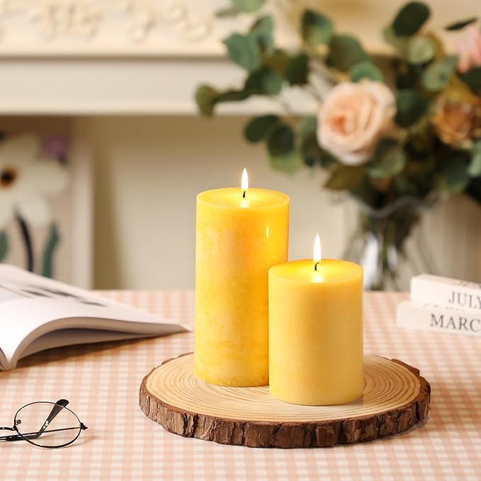 3x6 inch Yellow Pillar Candles Set of 3, Unscented Pillar Candle, Dripless and Smokeless Large Candles, Candle for Home Decor, Dinner Table,Weddings, Holidays
