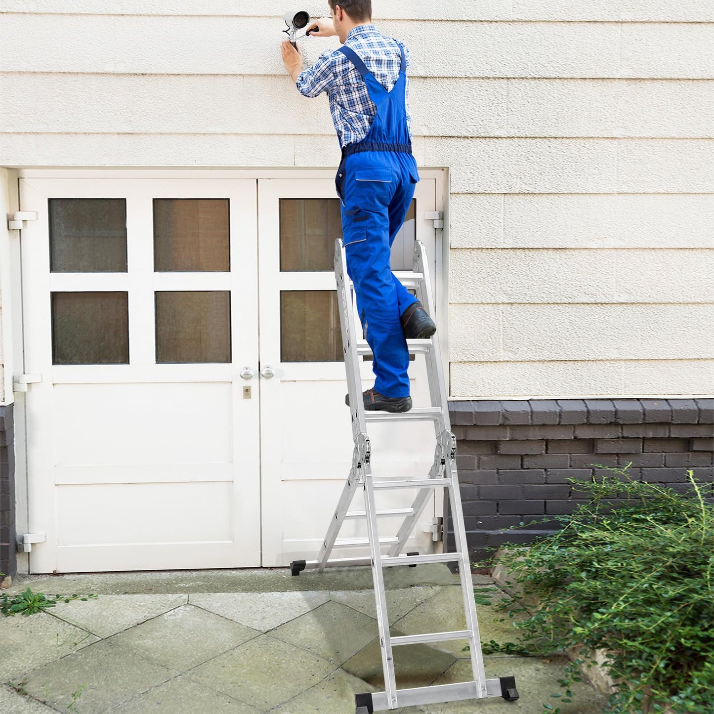 Toolsempire 7-in-1 Folding Ladder, Multi-Purpose 15 FT Aluminum Alloy Ladder with Non-Slip Feet, Safety Locking & Heavy Duty Frame, Indoor & Outdoor Lightweight Extension Ladder, 330 LBS Capacity