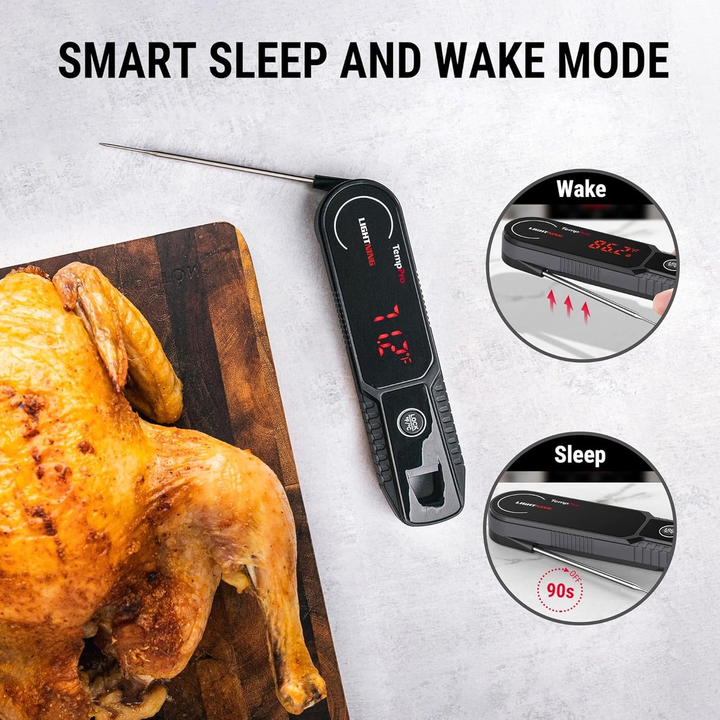TempPro Instant Read Meat Thermometer - 0.5 Sec Read Time, 180° Rotating Display, IP67 Waterproof for BBQ & Grilling