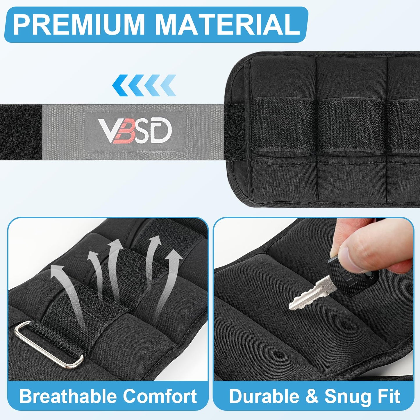 VBSD Adjustable Ankle Weights for Men Women, 10lb 1 Pair Leg Weight Straps, Weighted Ankle Weights Set for Gym, Yoga, Jogging, Walking, Aerobics, 1-5 lbs Each Ankle, 1 Pair 2-10 lbs