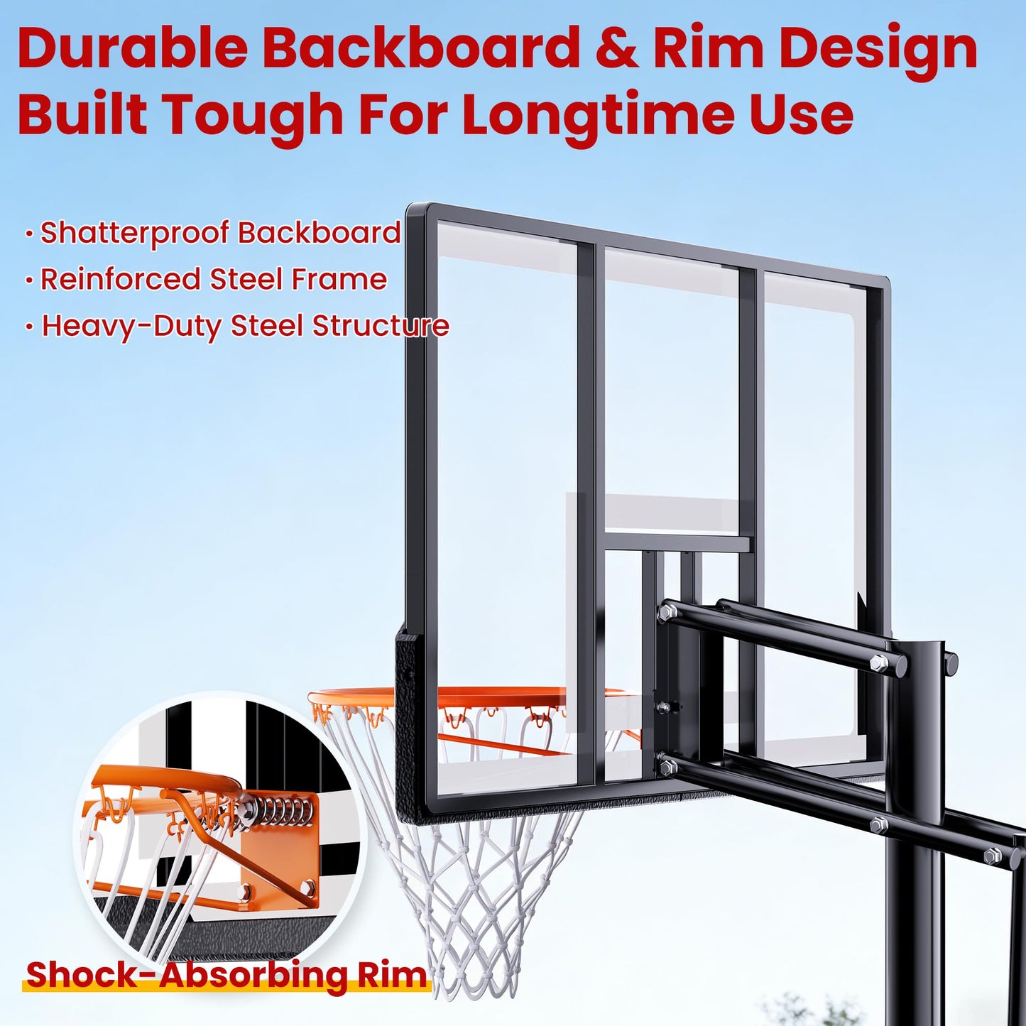 Feelwin Basketball Hoop for Kids Youth Adults, Portable Adjustable Height Basketball Goal with Wheels for Driveway Backyard Outdoor Play