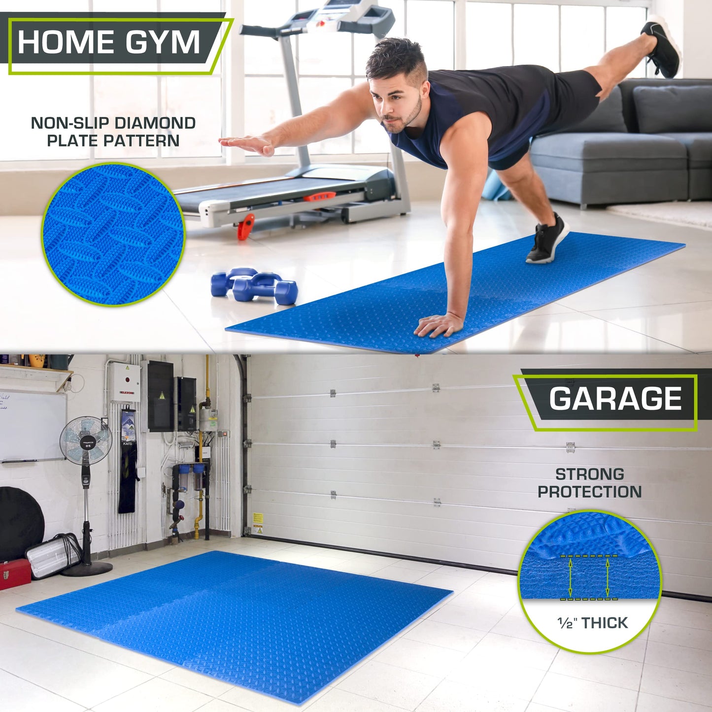 ProsourceFit Exercise Puzzle Mat ½-inch, EVA Interlocking Foam Floor Tiles for Home Gym, Workout Equipment, Kids Play Areas, Blue, 24 SQ FT - 6 Tiles
