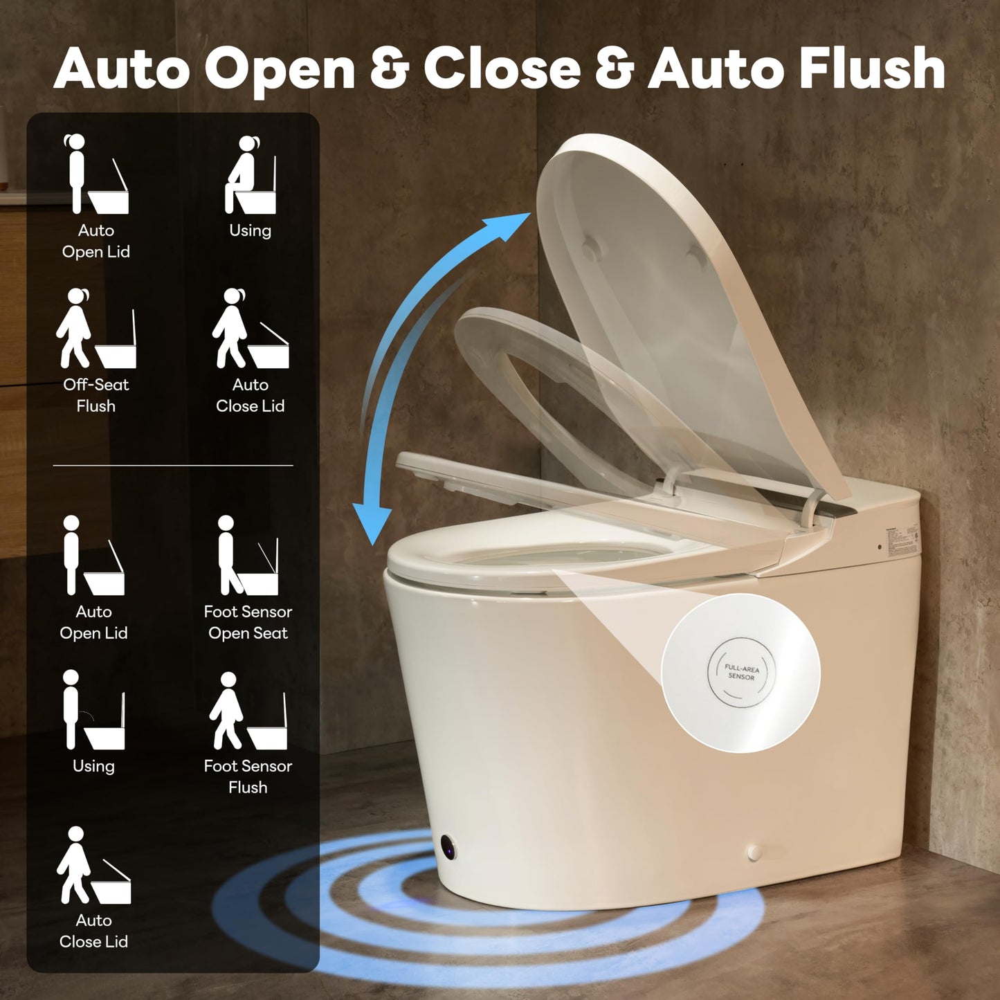 CASTA DIVA Smart Toilet with Bidet Built In, Heated Toilet Seat with Auto Open/Close Lid, Foam Shield,ADA Comfort Bidet Toilet,Foot Sensor, Elongated One Piece Toilet for Bathrooms(K050Max)