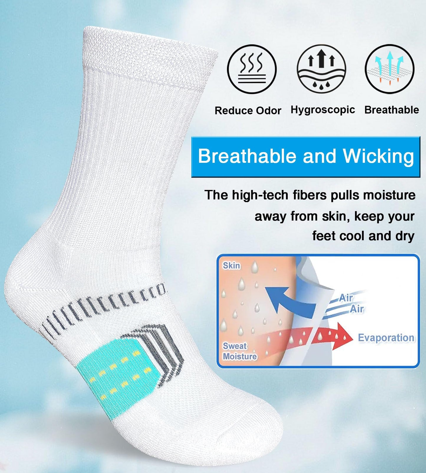 suaskk Womens Cushioned Athletic Running Crew Socks, Breathable Wicking Comfort Hiking Sock 5 Pairs