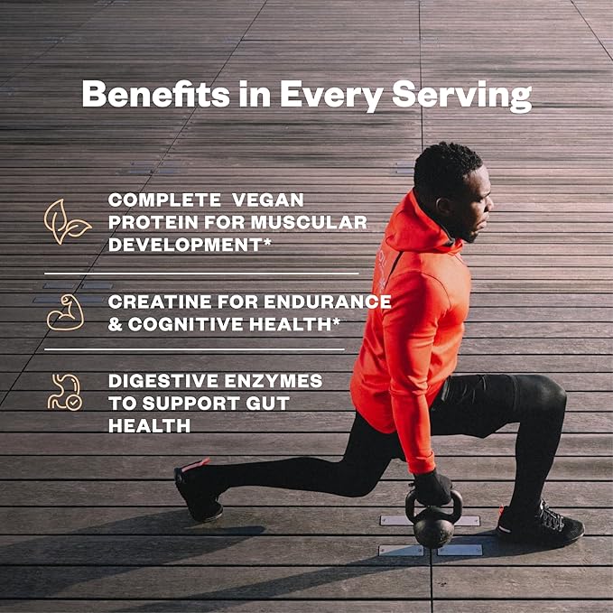 RNWY 25g Chocolate Protein + 5g Creatine Powder, Vegan Plant-Based Protein with Digestive Enzymes to Build & Recover, 21 Servings