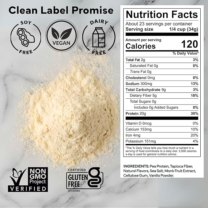 Recovery Plant Based Protein Powder, Vanilla Flavor - 20g Complete Vegan Protein, 0g Sugar, 120 Calories, Supports Muscle Recovery & Strength, Dairy Free, Gluten Free, 28 oz Bag
