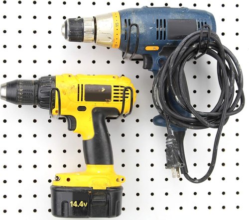 Drill Holder 2 Pack - Black Steel Tool Organizer - Perfect for Pegboard, Garage & Workbench