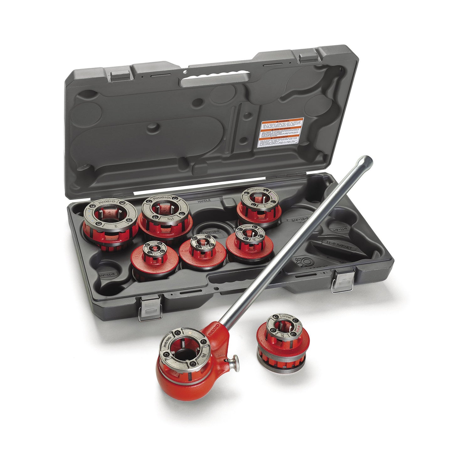 RIDGID 36475 Exposed Ratchet Threader Set, Model 12-R Ratcheting Pipe Threading Set of 1/2-Inch to 2-Inch NPT Pipe Threading Dies and Manual Ratcheting Pipe Threader with Carrying Case
