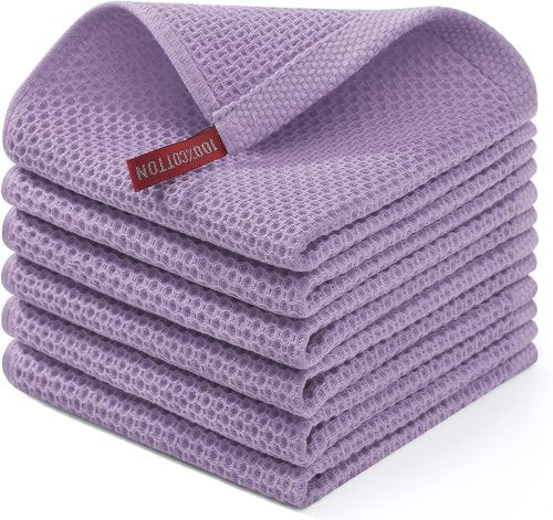 Homaxy 100% Cotton Waffle Weave Dish Cloths - Ultra Soft & Absorbent Quick Drying Towels | 12x12 Inches, 6-Pack, Lavender