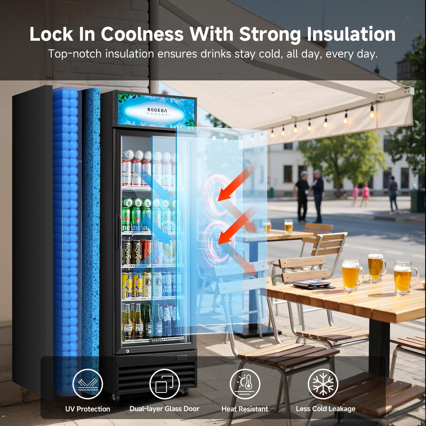 BODEGACOOLER Commercial Beverage Refrigerator, 12.5 Cu. Ft Black Commercial Merchandiser Refrigerator, LED Light/Adjustable Shelves,Upright Large Display Refrigerator For kitchen/Office/Home/Garage.
