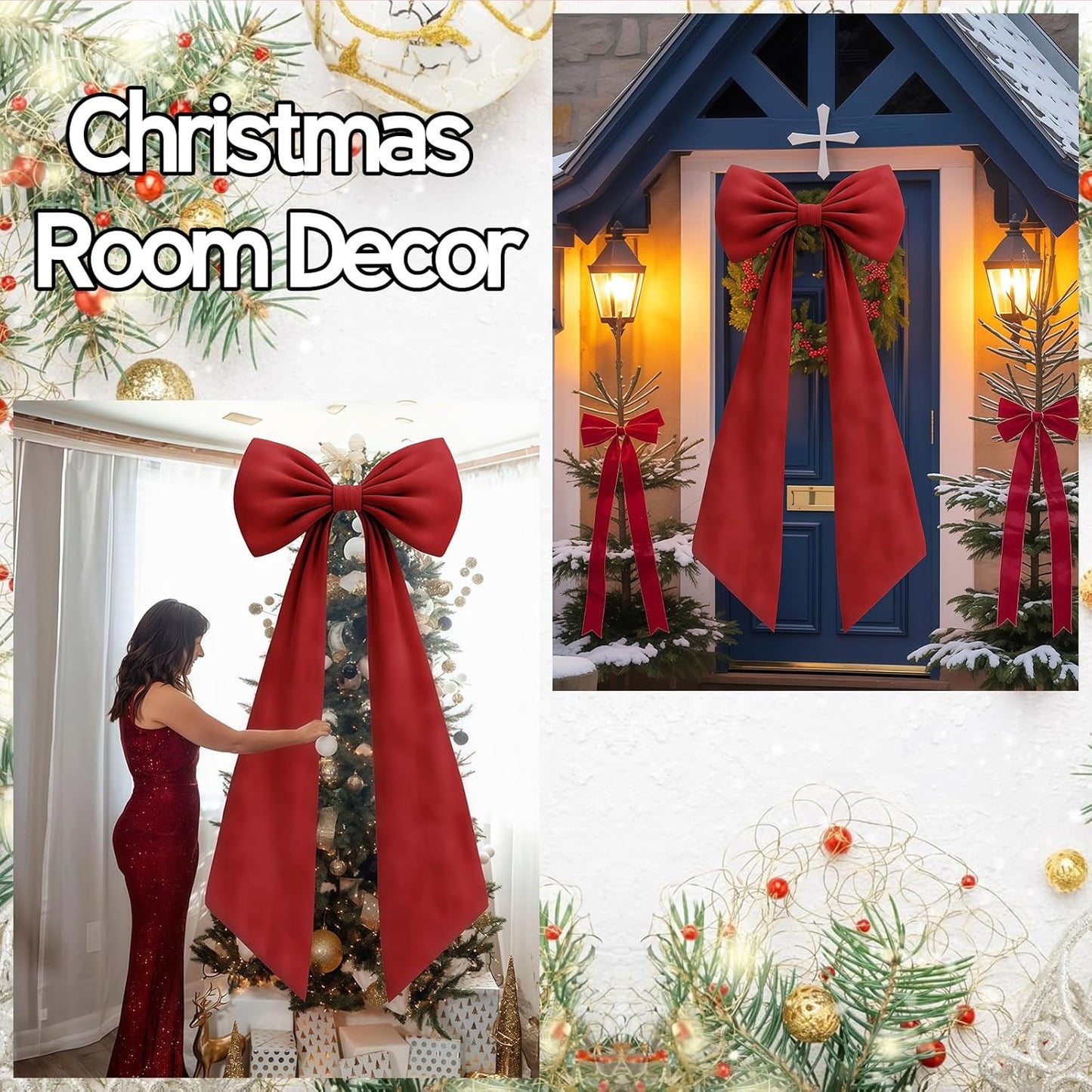 Regine Switzerland Large Ruby Red Velvet Bow - 50 x 20 Inch Christmas & Wedding Decor | Giant Valentine's Day Decoration