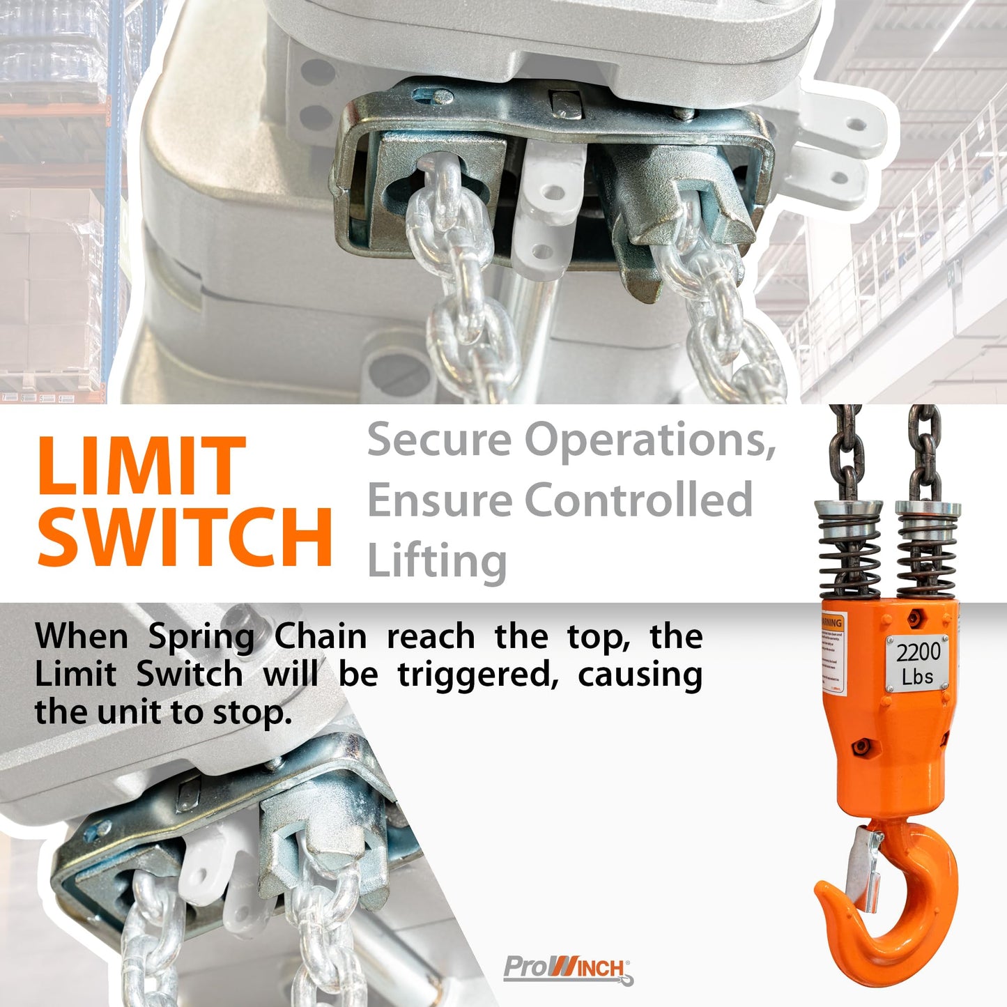 Prowinch 2200 lbs 1 Ton Electric Chain Hoist with Remote Control 110V- 20 ft Lifting Height, 1 Speed, Single Phase with G80 Chain, H2 Duty for Overhead Crane, Warehouse