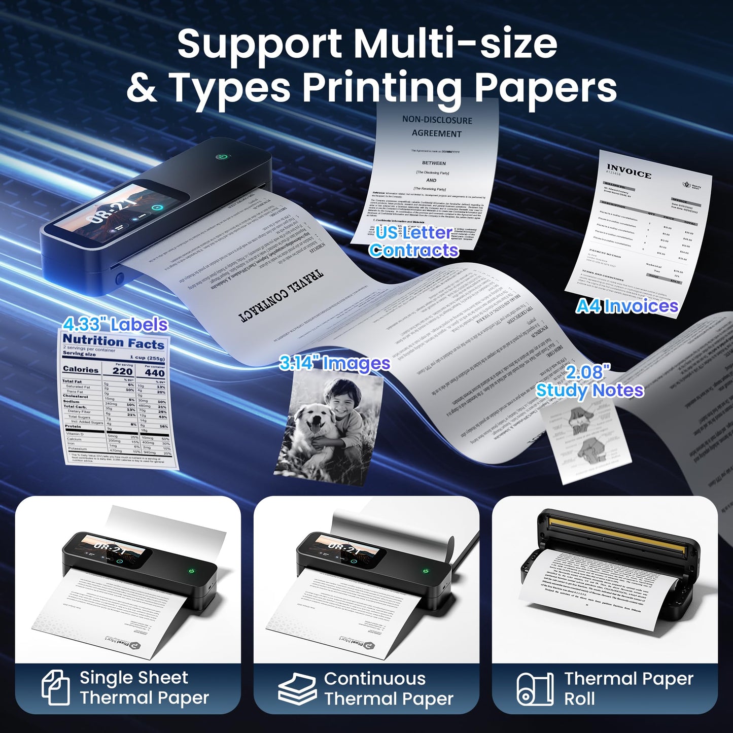 Phomemo M85 Portable Printers Wireless for Travel with Upgraded Touchscreen, Thermal Wireless Inkless Bluetooth Printer, Supports 8.5"x11"US Letter/A4/B5/A5, Compatible with iOS, Android, Windows, Mac