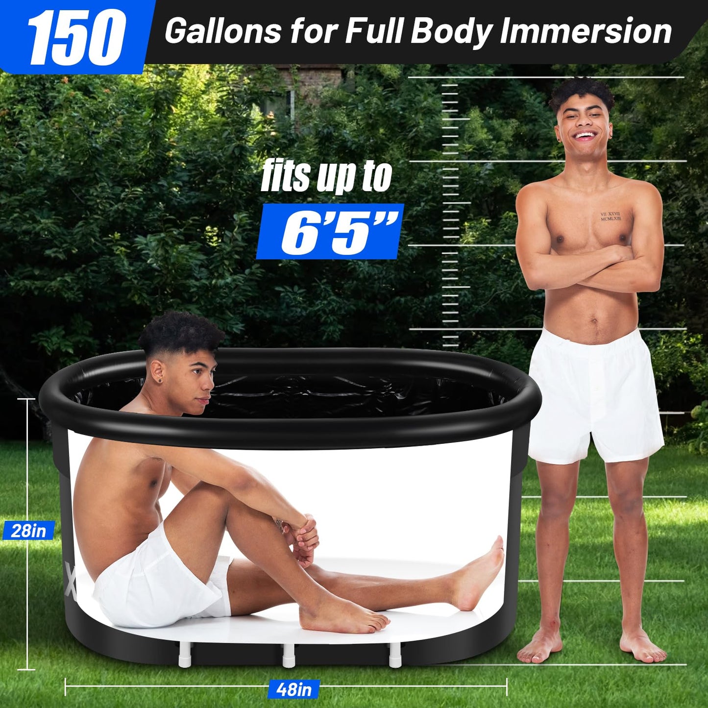 Upgrade XXL 150 Gal Cold Plunge Ice Bath Tub, Large Size for Athletes Up to 6'5'' Tall, Portable for Cold Water Therapy Recovery, Insulated Multi Layered Ice Bath Barrel for Indoor Outdoor Gym