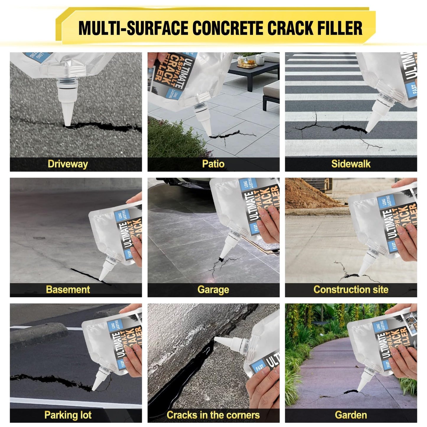 Asphalt Crack Filler, 17.6 Floz High Elasticity Asphalt Driveway Crack Filler, Self Leveling Blacktop Sealant for Filling in Cracks on Driveway and Road, Blacktop Concrete Joint Filler