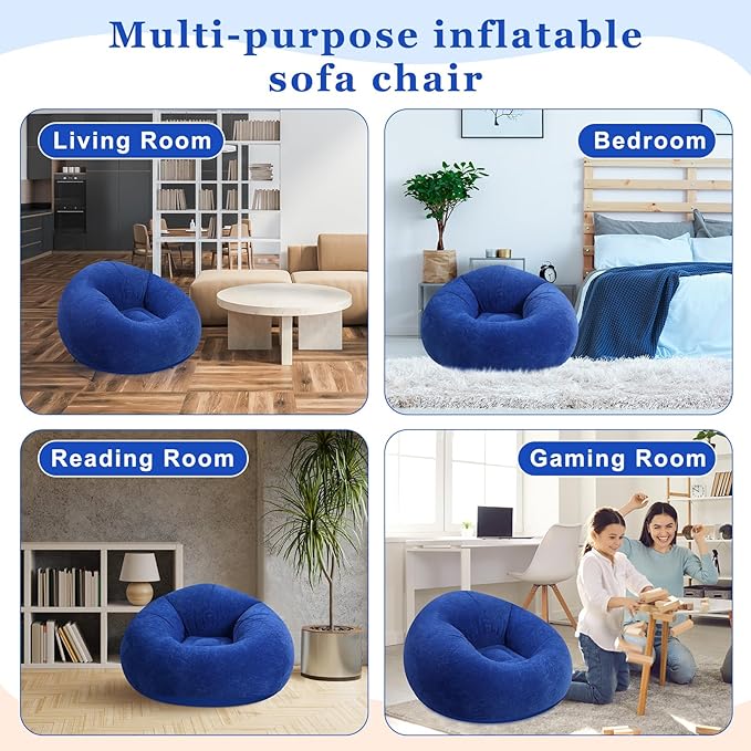 Realspring 12 Pcs Bean Bag Chairs for Adults Inflatable Chairs with Electric Air Pump,Blow up Couch Folding Portable Inflatable Couch Lazy Sofa for Reading Living Room Camping (Dark Blue)