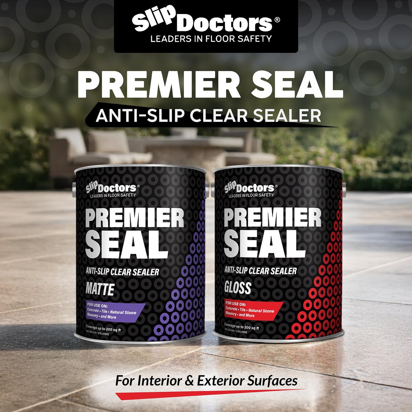 Premier Seal Non-Slip Concrete & Paver Sealer – Clear Anti-Slip Sealant for Pool Decks, Driveways & Garages - Gloss Finish