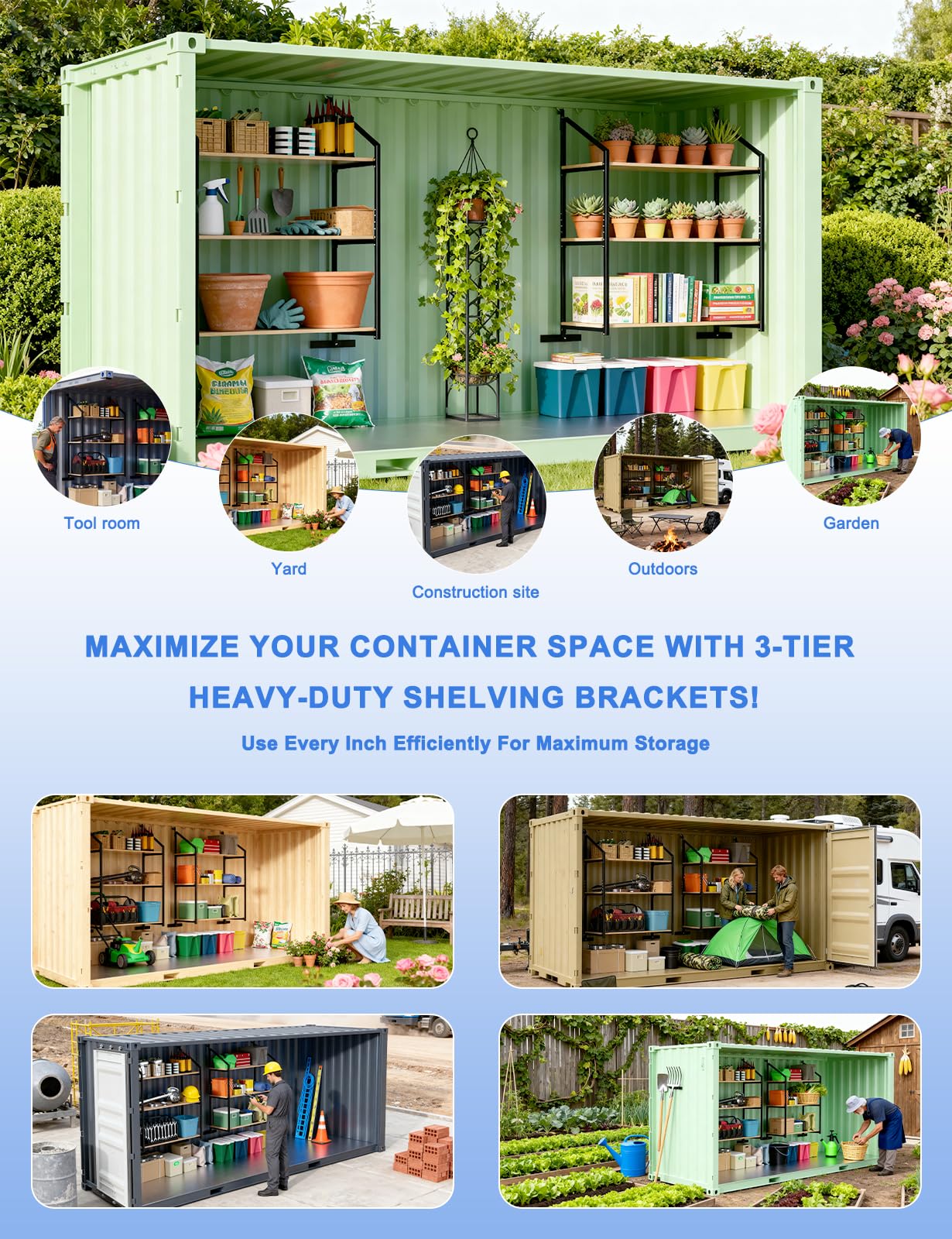 sogiv 4 Pack 3-Tier Shipping Container Shelving Bracket with 64"(H) X 19"(D), Heavy-Duty Powder-Coated Steel Cargo Shelves, Shipping Cargo Shelves Universal for Heavy Duty Trailer Containers