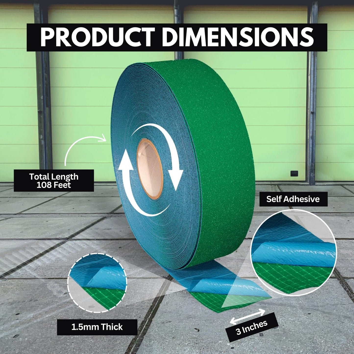 ifloortape DuraMark Reflective Pavement Marking Tape RPT-750 – Slip Resistant, Outdoor Heavy Duty Safety Tape, Rubber Base – Green, 3 Inch x 108 Ft
