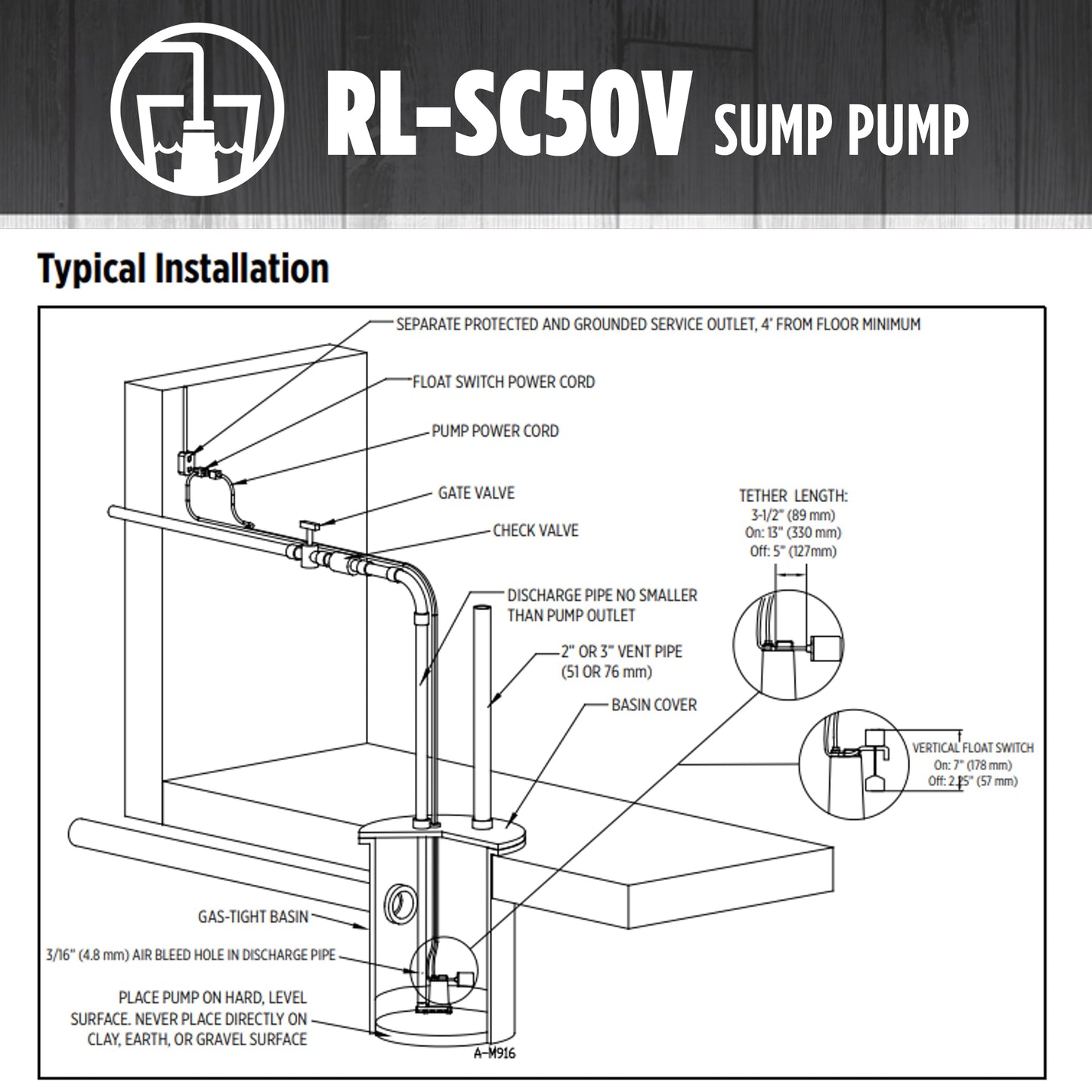 Red Lion RL-SC50V Submersible Water Pump, Heavy Duty Automatic Sump Pump with Vertical Float Switch, 1/2 HP, 4300 GPH, Cast Iron