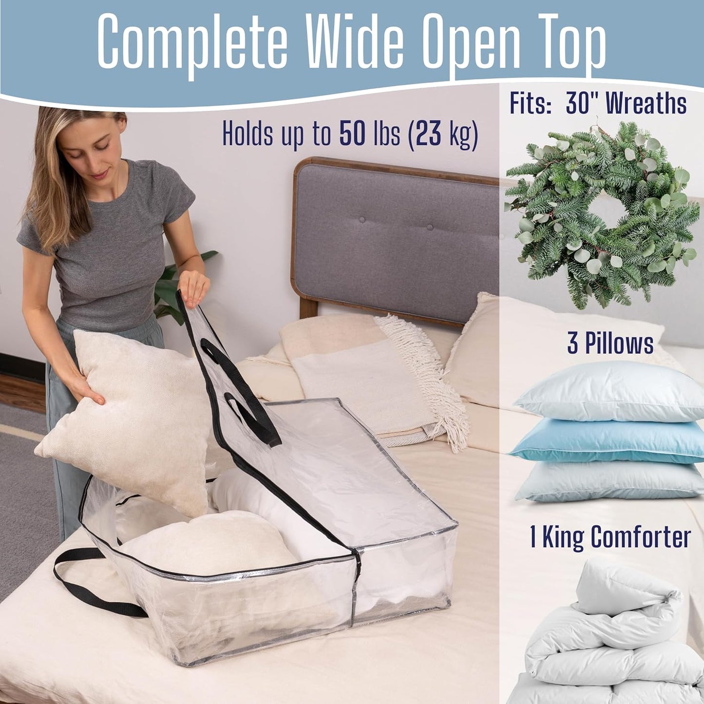 VENO Clear Moving Bags - 4 Pack Heavy Duty Storage Totes for 30" Wreaths, Clothes & Bedding