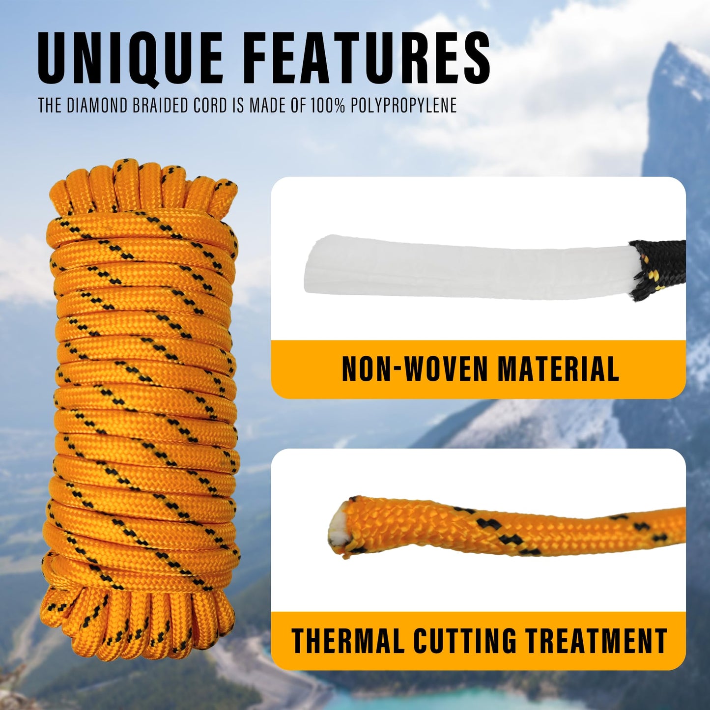 Diamond Braided Polypropylene Rope Nylon Rope Mix Thick Heavy Duty Ropes 1/2 inch 50ft High Strength Perfect for Clothesrope Camping Hiking and Other Outdoor Activities Orange 50ft