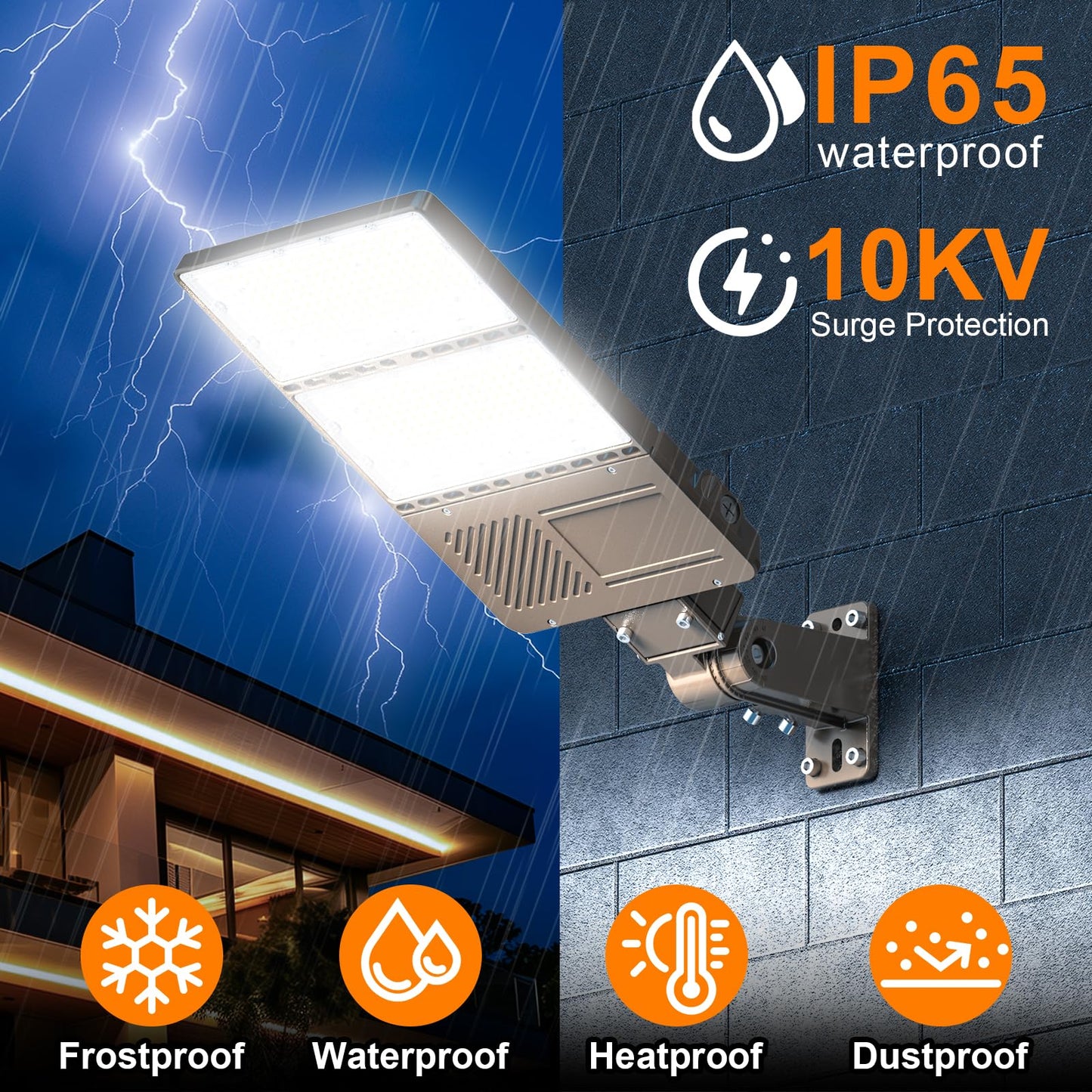 ADUB 4 Pack 320W LED Parking Lot Lights with Photocell, 48000LM ETL Listed LED Shoebox Pole Fixture Adjustable Arm&Slip Fit Mount, 5000K IP65 Commercial Area Street Flood Lighting, AC 277-480V