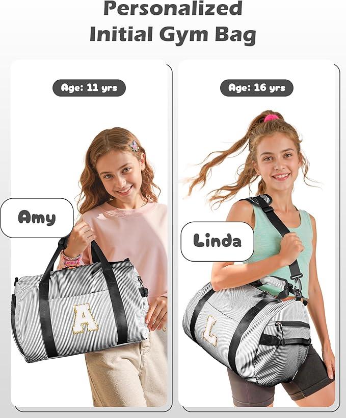 Gifts For Teenage Girls, Girl Gym Bag, Kids Monogram Overnight Duffel Bags with Shoe Compartment, Personalized Travel Bag with Makeup Pouch, Dorm Room Essentials for Teen (Letter R)