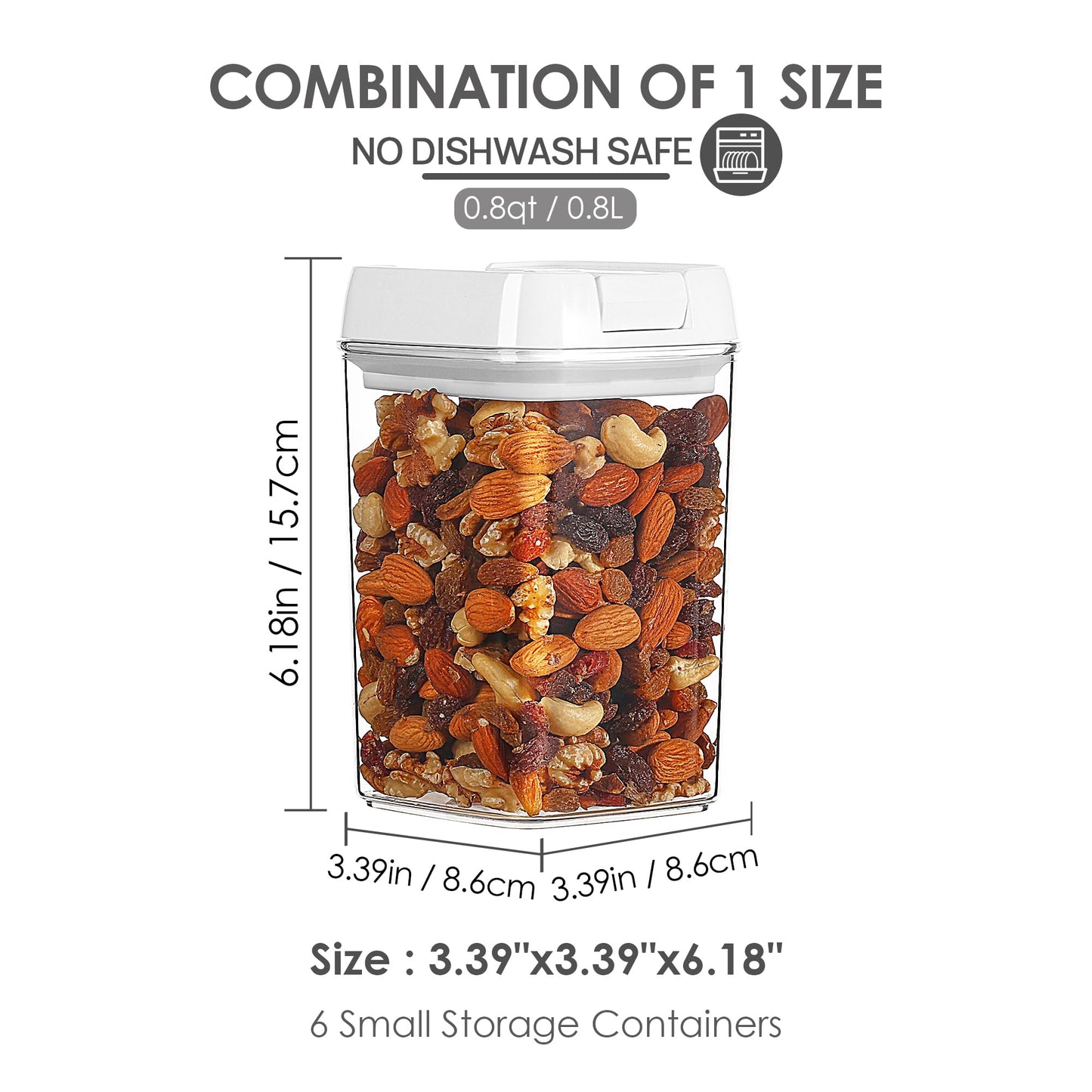 Vtopmart 6 PCS Airtight Food Storage Containers, BPA Free Plastic Snack Containers with Easy Lock Lids, for Kitchen Pantry Organization and Storage, Include 24 Labels, 0.8L