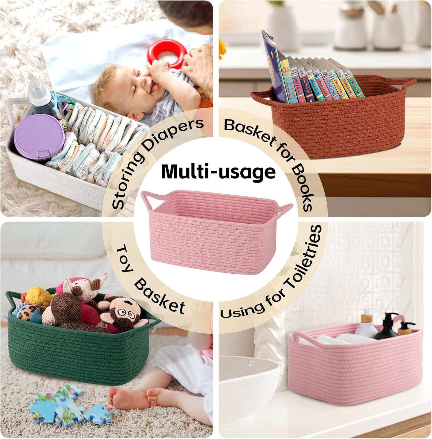 OIAHOMY Woven Storage Basket - Versatile Gift Basket with Handles for Baby Showers | White