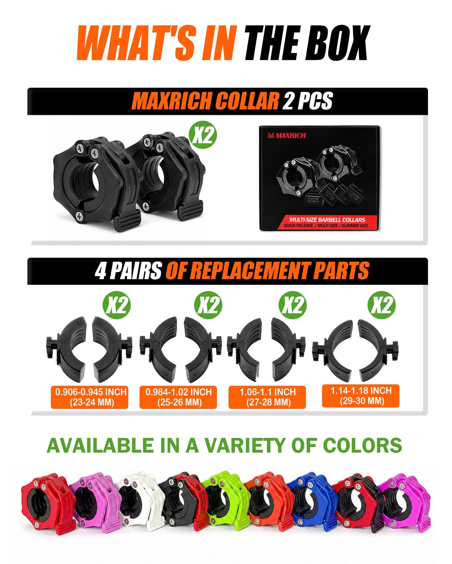 MAXRICH Ultra-Thin 1-Inch Barbell Clamps, Quick Release Weight Clips for 23–30mm Bars, Secure Barbell Collars for Home Gym
