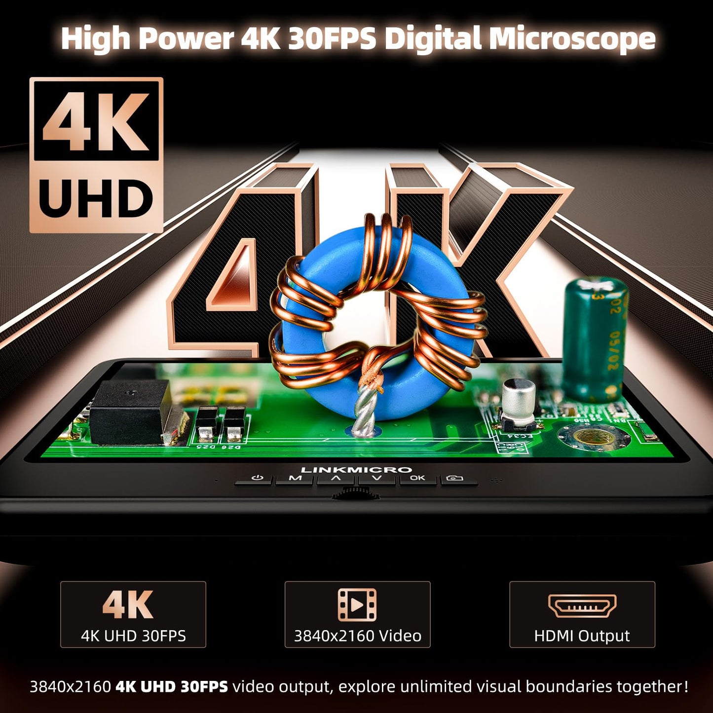 4K 30FPS HDMI Digital Microscope with 10.1'' Screen for Soldering LM208S, 4K Coins Microscope Camera 1500X for Adults, 3840P UHD Video Audio, 56 LED Ring Light, Full Coin View, PC View, 64G