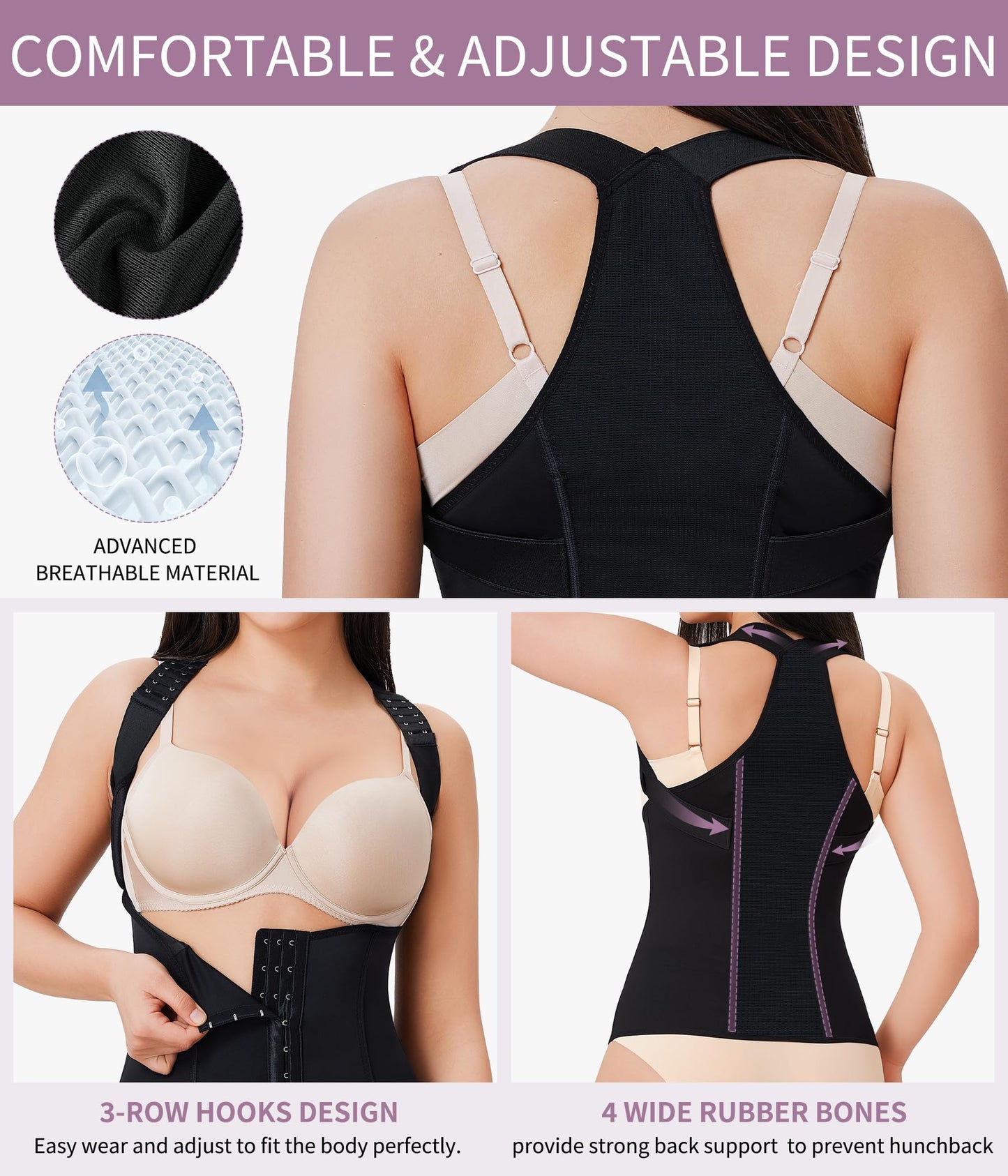 YERKOAD Back Brace Waist Trainer for Women Back Straightener Posture Corrector Adjustable Full Back Support Brace 3X-Large Black