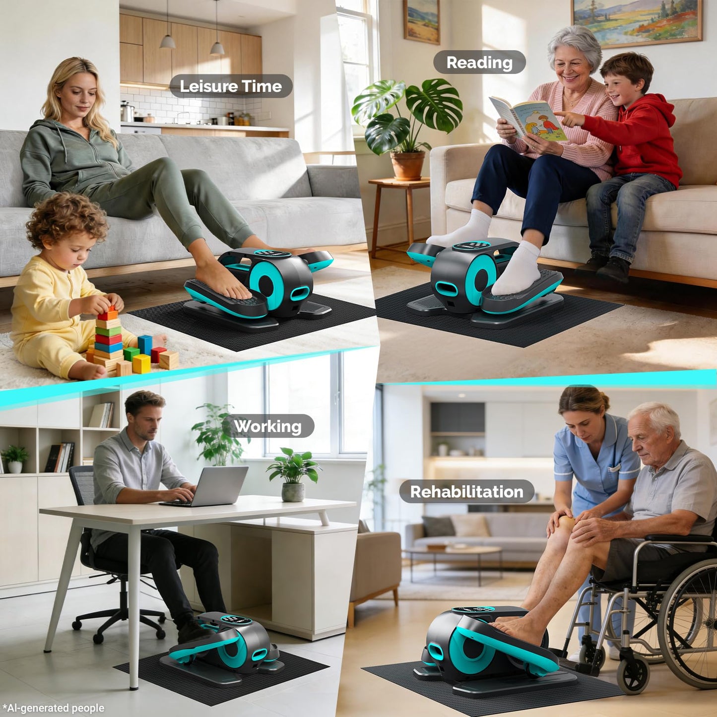 Wefely Under Desk Elliptical Machine, 12 Speeds Leg Exerciser as Seen on TV with RF Remote Control for Seniors, Auto & HR Mode Quiet Portable Seated Pedal Exerciser for Home and Office