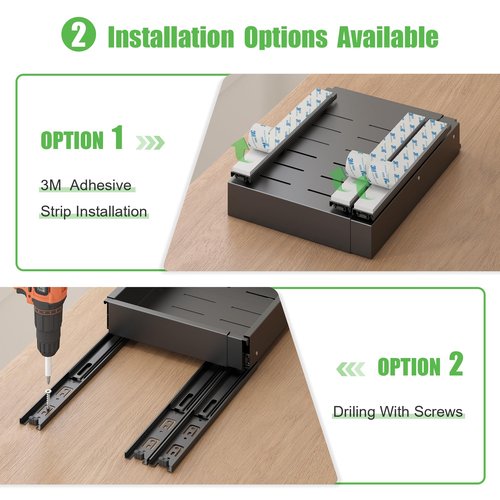 2 Pcs Pull Out Drawers for Cabinets Organizer Expandable Width(11.8"-19.4"), Depth(16.45"-21.7") With 3 Rails, No Drill Roll Out Drawer, Adhesive Sliding Drawers for Kitchen Pantry Storage (Black)