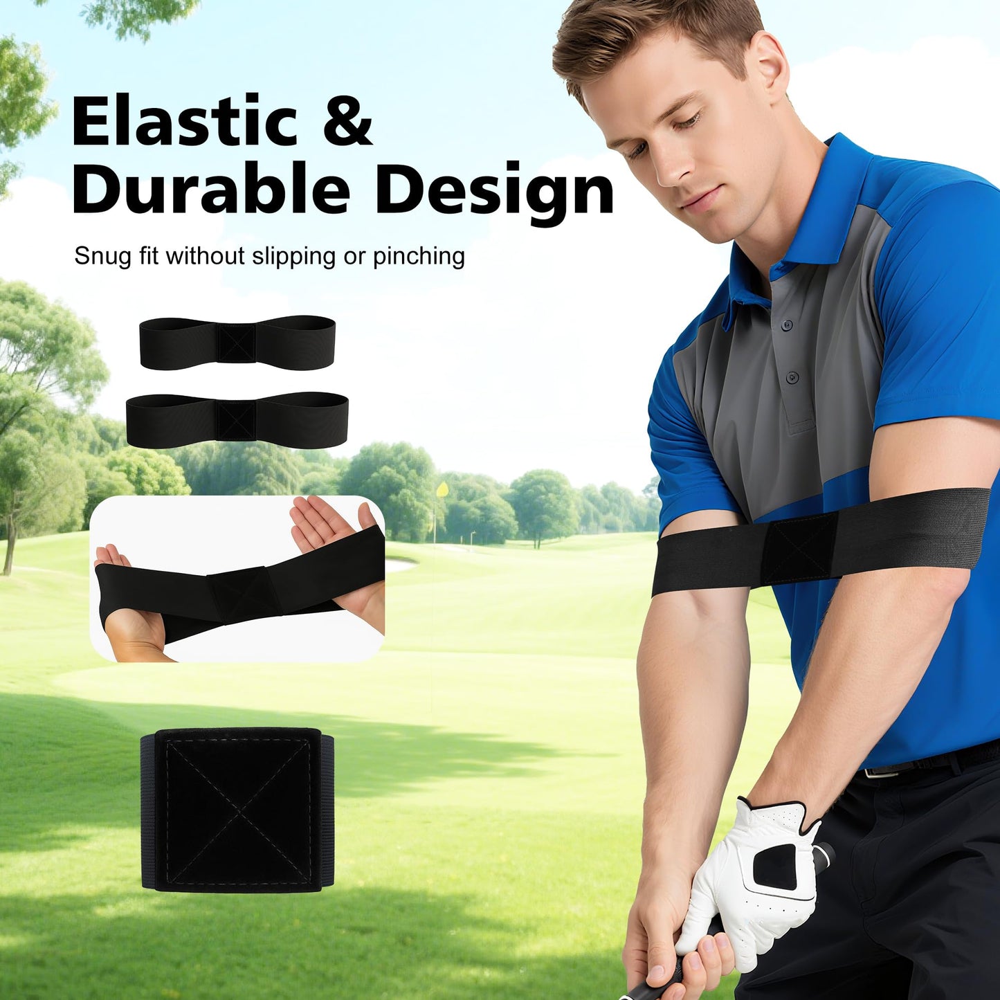 PINKMOLI 2 Pack Golf Swing Training Aid Swing Correcting Arm Band for Muscle Memory & Body Connection – Golf Trainer for Beginners, Left/Right-Handed Players (Black)