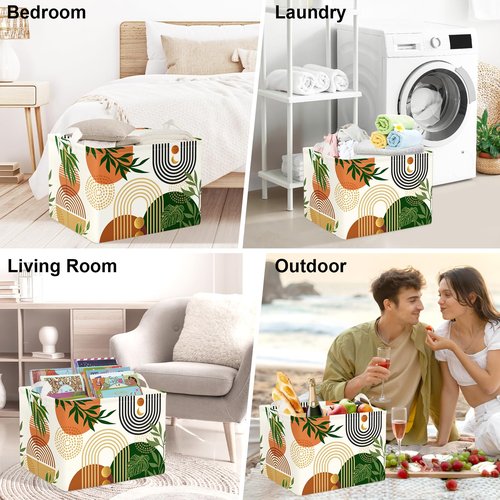 Clastyle Boho Geometric Storage Basket Baby Laundry Hamper Leaf Kid Gift Toy Box Collapsible Clothes Organizer Nursery Bin for Bedroom, Arched Door, 40 * 30 * 30 cm