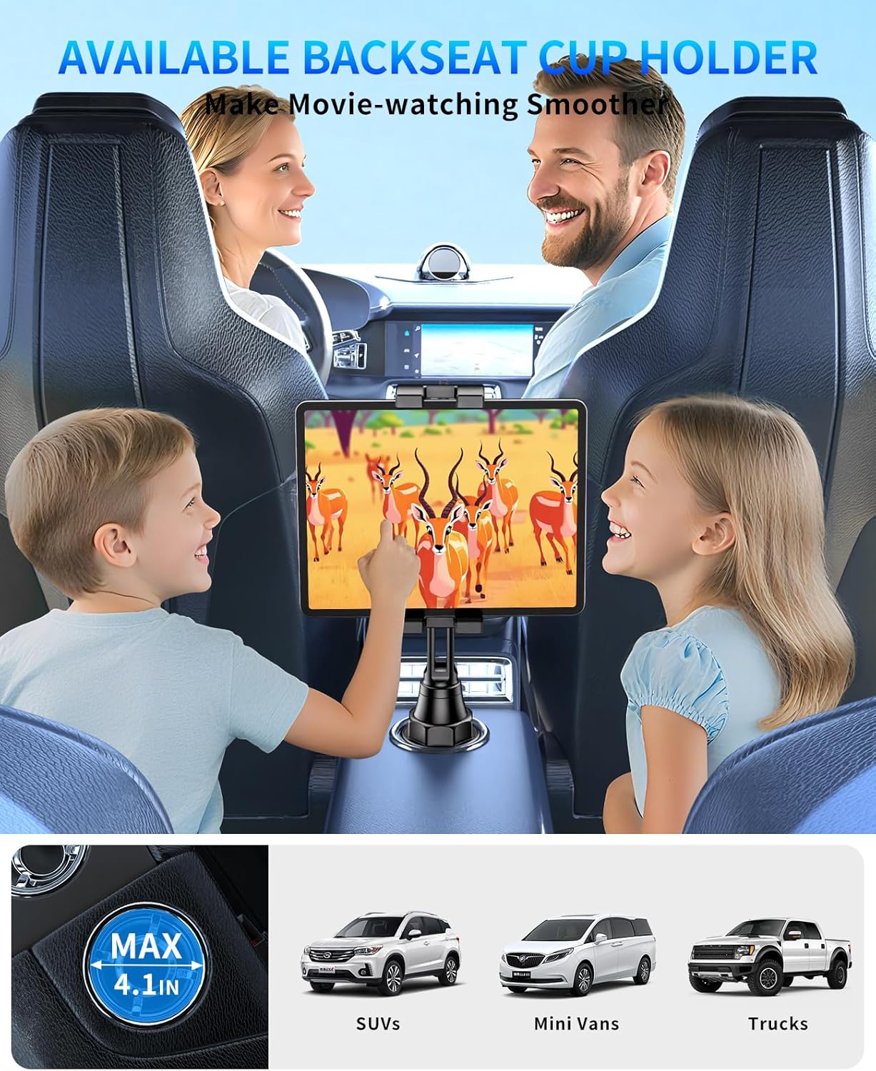 YYDBS 4.7-13 Tablet Holder for Car, Car Cup iPad Holder Mount, [Upgraded Version] Universal Cup Cradle, Long Adjustable