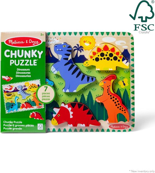 Melissa & Doug Dinosaur Wooden Chunky Puzzle - 7 Pieces | Eco-Friendly FSC Certified