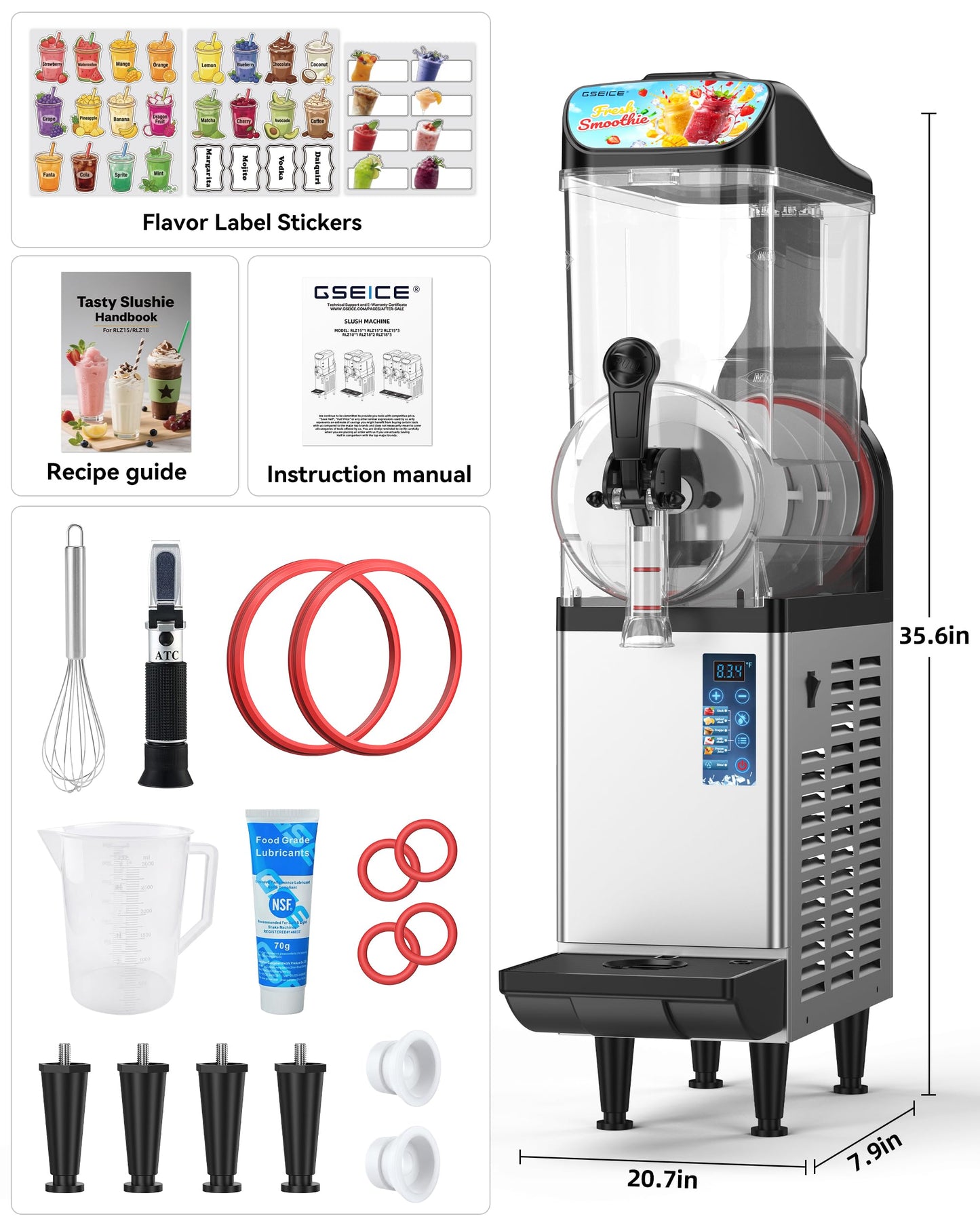 GSEICE 4.8 Gal /18L Commercial Slushie Machine, 5-in-1 Single Tank Slushy Frozen Drink Maker for Restaurants, Bars,Cafe and Home