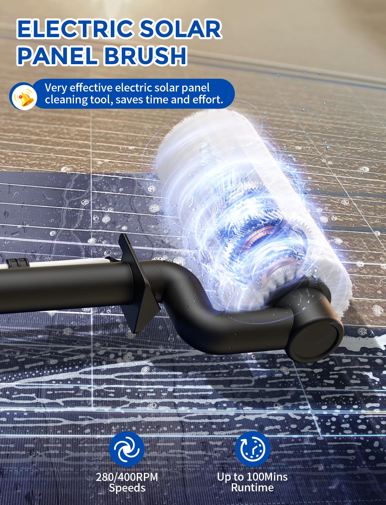 Electric Solar Panel Cleaning Kit, 20FT Solar Panel Cleaning Brush and Pole with Soap Dispenser, Telescopic Water Fed Pole, Solar Panel Cleaner Solution for Windows, Roof, RV